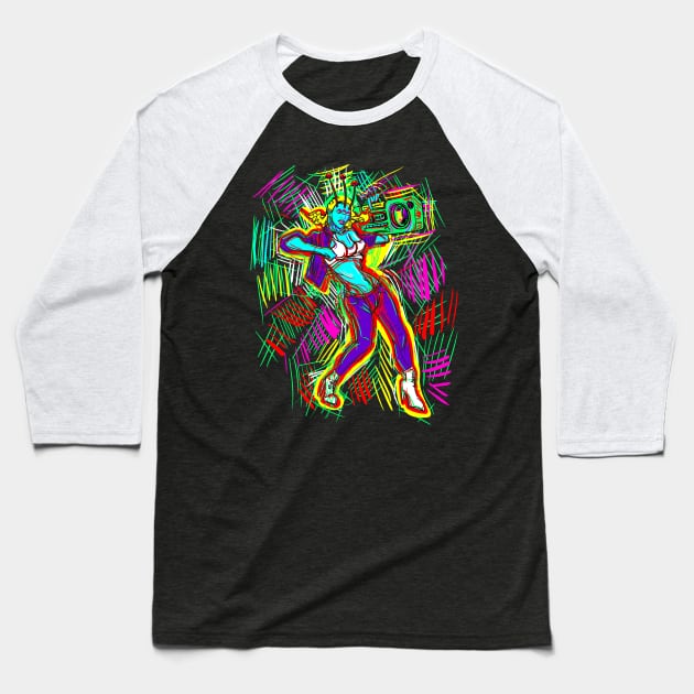 Alien Hip Hop Dancer with Boom Box Baseball T-Shirt by eShirtLabs